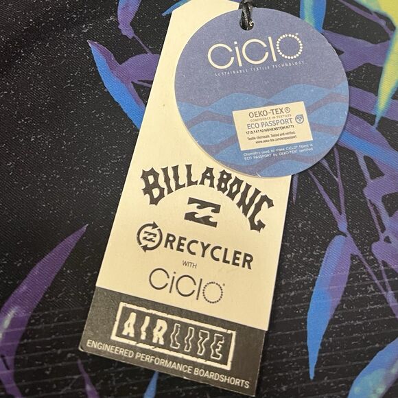 Billabong Boardshorts 30 Bamboo Print Black Airlite Swim Trunks NWT - Picture 11 of 14